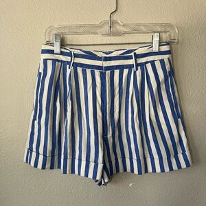 Alice + Olivia Blue & White Striped Linen Blend Shorts Women’s Size 2